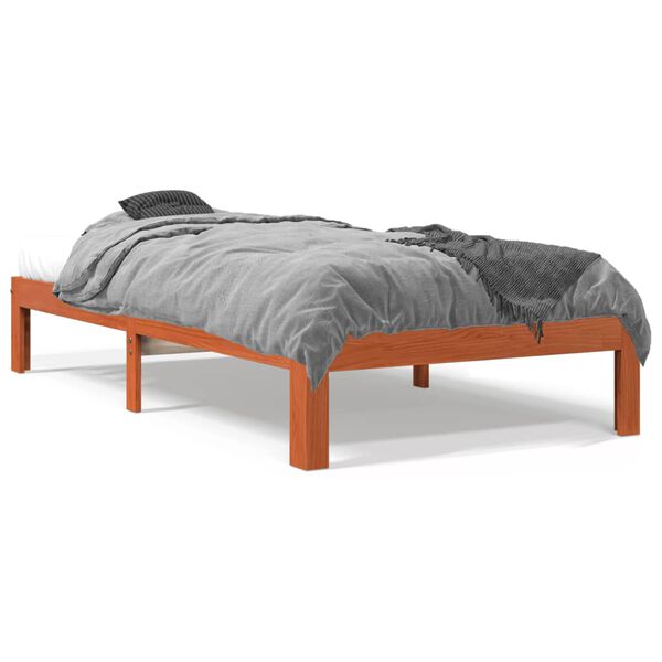 vidaXL Cama sin colch&oacute;n madera maciza de pino marr&oacute;n cera 100x200 cm