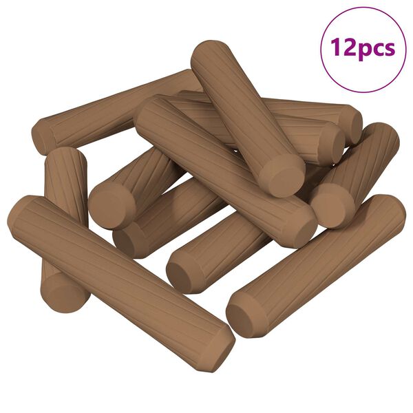 vidaXL Dowel de madera 12 pcs Marr&oacute;n &Oslash;8 x 35 mm Madera maciza