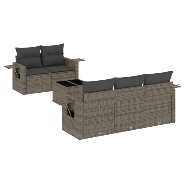 vidaXL Set de muebles de jard&iacute;n 6 pzas y cojines rat&aacute;n sint&eacute;tico gris