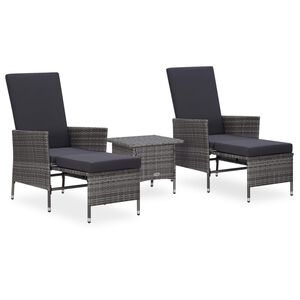vidaXL Set de muebles de jard&iacute;n 3 pzas y cojines rat&aacute;n sint&eacute;tico gris