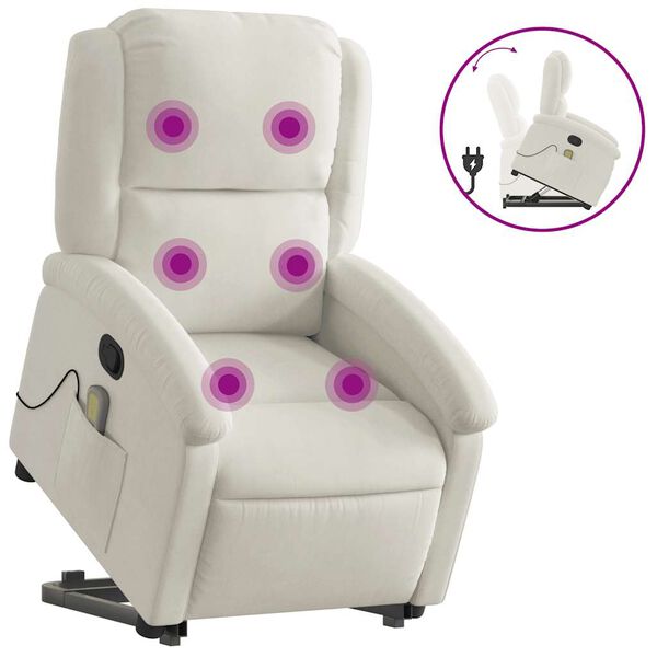 vidaXL Sill&oacute;n reclinable de masaje elevable terciopelo crema