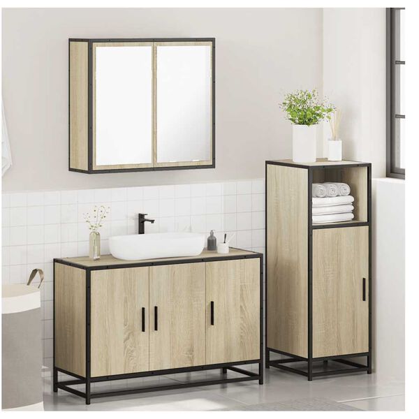 vidaXL Set de muebles de ba&ntilde;o 3 pzas madera contrachapada roble Sonoma