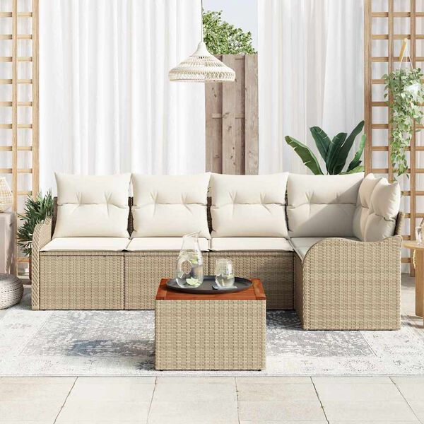 vidaXL Conjunto de sof&aacute;s de jard&iacute;n 6 pcs Beige rat&aacute;n sint&eacute;tico