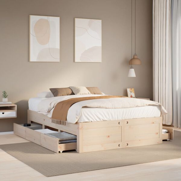 vidaXL Cama con cajones sin colch&oacute;n madera maciza de pino 160x200 cm
