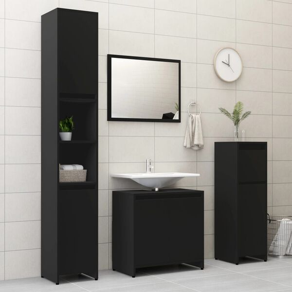 vidaXL Juego de muebles de ba&ntilde;o 3 pzas madera de ingenier&iacute;a negro