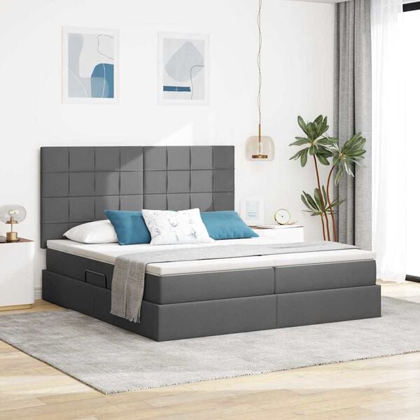 vidaXL Cama con tira de luces LED Gris oscuro 180 x 200 cm tela