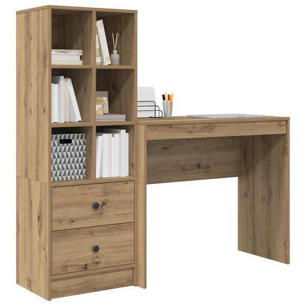 vidaXL Escritorio con cajón 2 pcs Roble artesanal