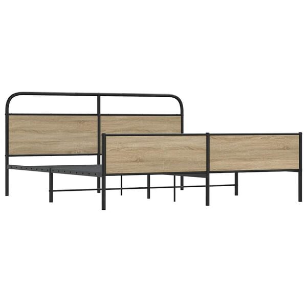 vidaXL Estructura de cama sin colch&oacute;n metal roble ahumado 183x213 cm