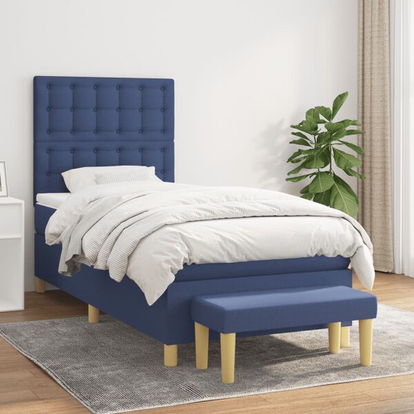vidaXL Cama box spring con colch&oacute;n tela azul 90x200 cm