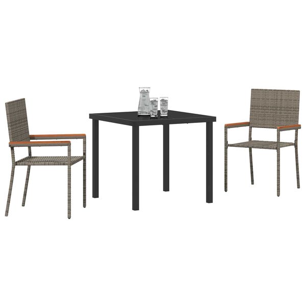 vidaXL Conjunto de Comedor de Jard&iacute;n 3 pcs Gris rat&aacute;n sint&eacute;tico