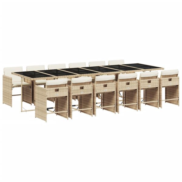 vidaXL Set comedor de jard&iacute;n con cojines 13 pzas rat&aacute;n sint&eacute;tico beige