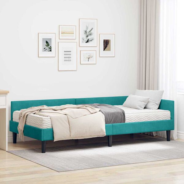 vidaXL Estructura de Cama Esquina con Colch&oacute;n 2 pcs Tuquesa Terciopelo