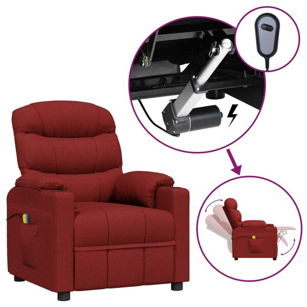 vidaXL Sillón de masaje eléctrico tela rojo tinto