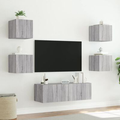 vidaXL Muebles de TV de pared con luces LED 5 piezas gris Sonoma