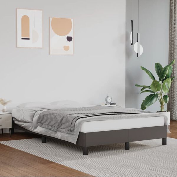 vidaXL Estructura de cama sin colch&oacute;n cuero sint&eacute;tico gris 120x190 cm