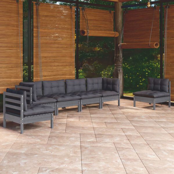 vidaXL Muebles de jard&iacute;n 6 piezas con cojines de madera maciza de pino