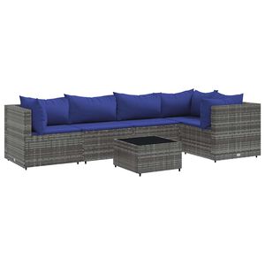 vidaXL Set de muebles de jard&iacute;n 6 pzas y cojines rat&aacute;n sint&eacute;tico gris