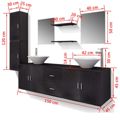 vidaXL Conjunto de muebles de baño con lavabo y grifo 11 piezas negro