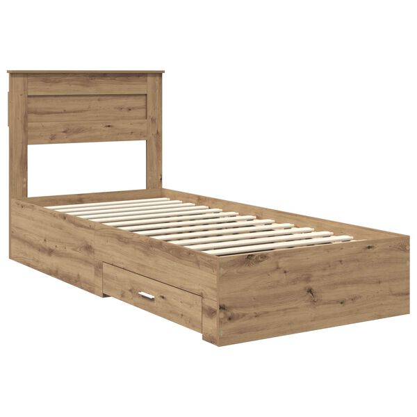 vidaXL Estructura de cama con cabecera Roble artesanal 90 x 190 cm
