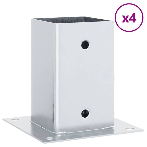 vidaXL Bases para postes cuadradas 4 uds. Plata 91x91 mm