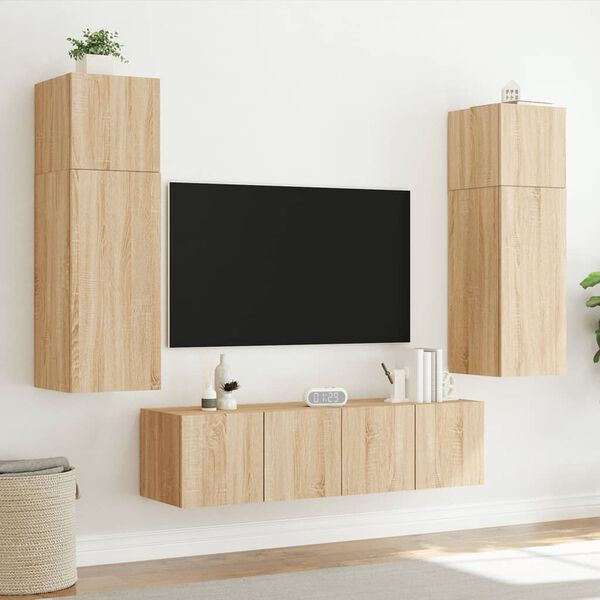 vidaXL Muebles TV pared con LED 6 pzas madera ingenier&iacute;a roble Sonoma