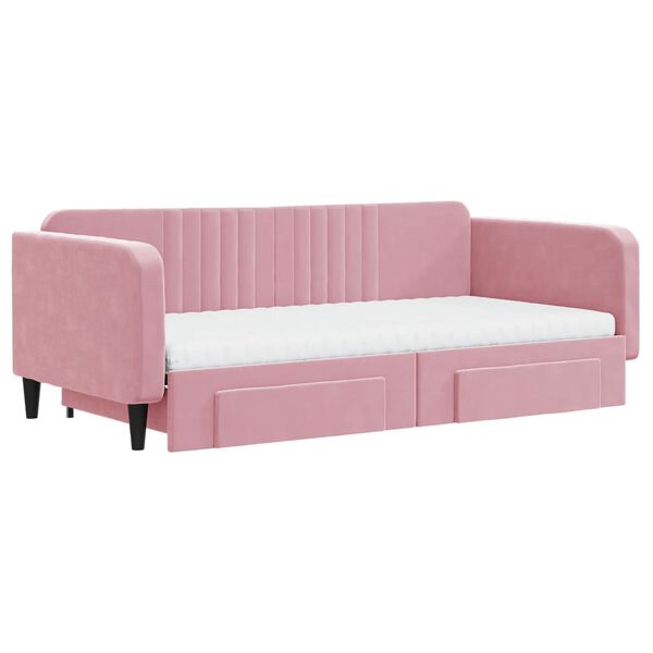 vidaXL Sof&aacute; cama nido con cajones terciopelo rosa 100x200 cm