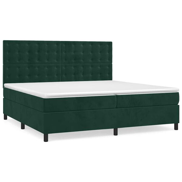 vidaXL Cama box spring con colch&oacute;n terciopelo verde oscuro 200x200 cm