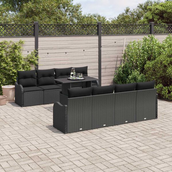 vidaXL Conjunto de sof&aacute; de jard&iacute;n 7 pcs Negro rat&aacute;n sint&eacute;tico