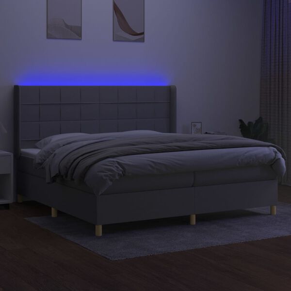 vidaXL Cama box spring con colch&oacute;n tela y LED gris claro 200x200 cm