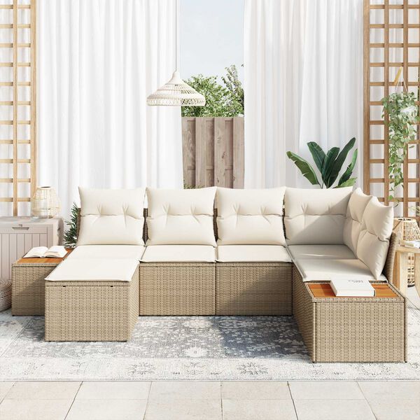vidaXL Conjunto de sof&aacute; de jard&iacute;n con coj&iacute;n 6 pcs Beige y Crema