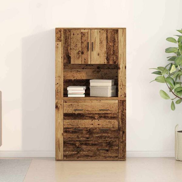 vidaXL Aparador alto con caj&oacute;n Madera vieja 80 x 33 x 150 cm