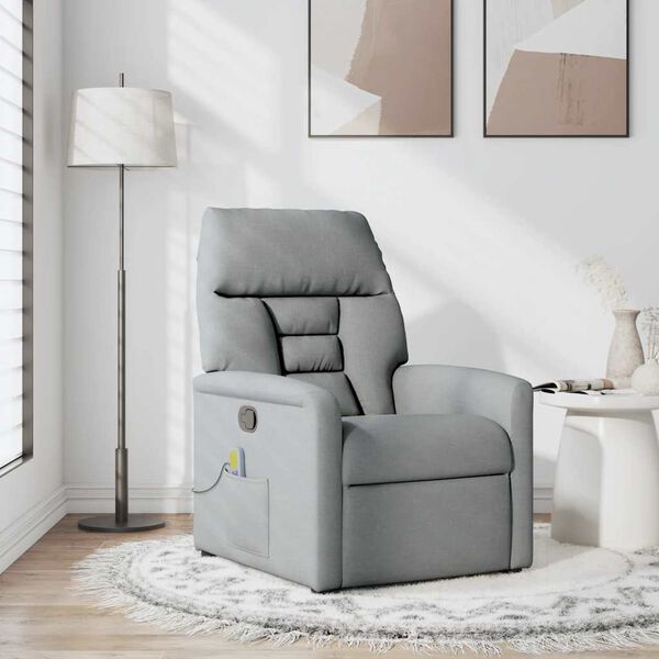 vidaXL Sill&oacute;n reclinable de masaje de tela gris claro