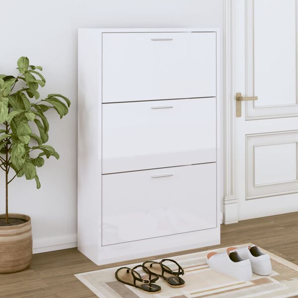 vidaXL Mueble zapatero madera contrachapada blanco brillo 63x24x103 cm