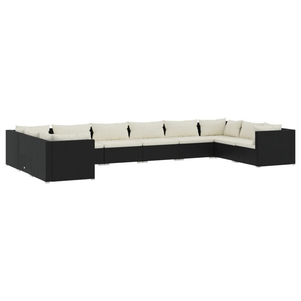 vidaXL Set de muebles de jard&iacute;n 10 pzs y cojines rat&aacute;n sint&eacute;tico negro