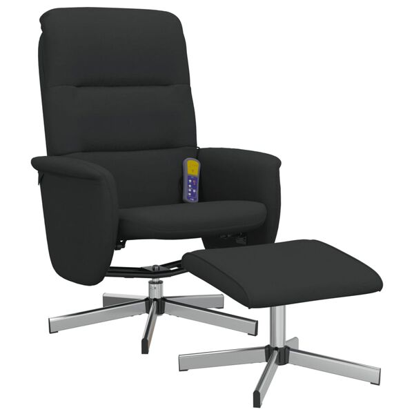 vidaXL Sillón reclinable de masaje con reposapiés tela negro