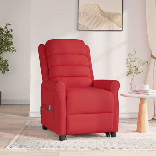 vidaXL Sill&oacute;n de masaje elevable cuero sint&eacute;tico rojo