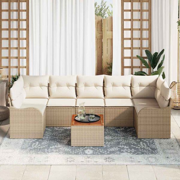 vidaXL Conjunto de sof&aacute;s de jard&iacute;n 8 pcs Beige rat&aacute;n sint&eacute;tico