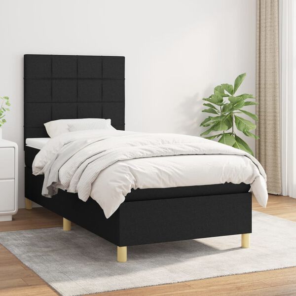 vidaXL Cama box spring con colch&oacute;n tela negro 90x200 cm