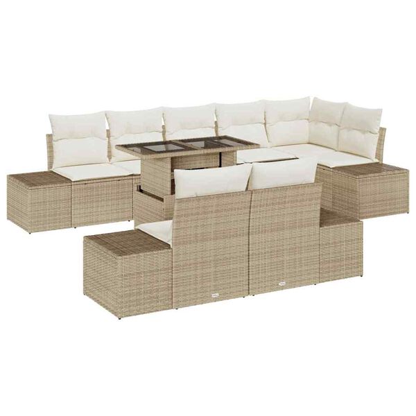 vidaXL Conjunto de sof&aacute; de jard&iacute;n 9 pcs Beige Polirat&aacute;n