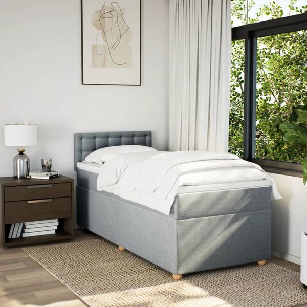 vidaXL Cama box spring con colch&oacute;n tela gris claro 90x190 cm
