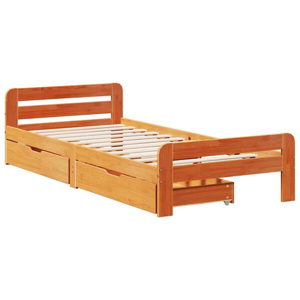 vidaXL Estructura de cama sin colch&oacute;n madera maciza marr&oacute;n 75x190 cm