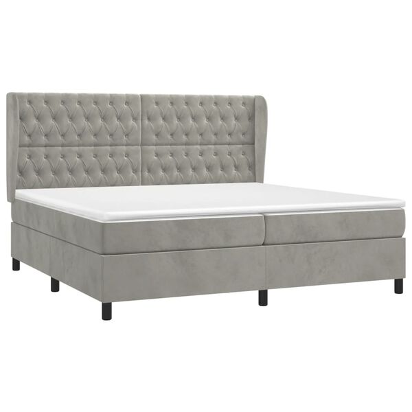 vidaXL Cama box spring con colch&oacute;n terciopelo gris claro 200x200 cm