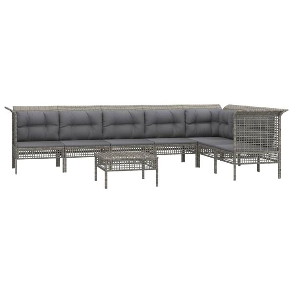 vidaXL Set de muebles de jard&iacute;n 8 pzas y cojines rat&aacute;n sint&eacute;tico gris
