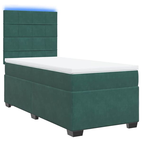 vidaXL Cama box spring con colchón terciopelo verde oscuro 100x200 cm