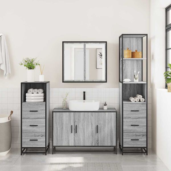 vidaXL Set de muebles de baño 4 pzas madera contrachapada gris sonoma