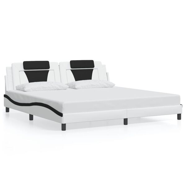 vidaXL Estructura de cama Viana sin colch&oacute;n cuero sint&eacute;tico blanco negro 200x200 cm