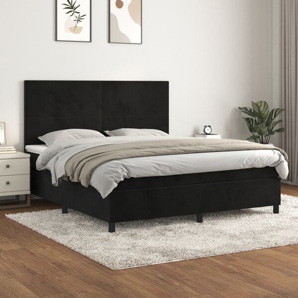 vidaXL Cama box spring con colch&oacute;n terciopelo negro 180x200 cm