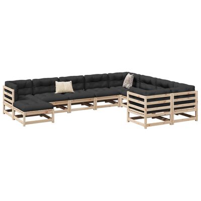 vidaXL Set de sofás de jardín 10 pzas con conjines madera maciza pino
