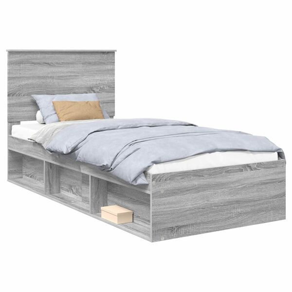 vidaXL Estructura de cama con cabecera Gris Sonoma 90 x 190 cm