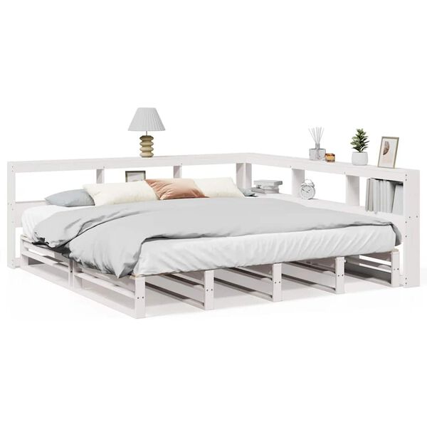 vidaXL Cama con estanter&iacute;a sin colch&oacute;n madera maciza blanca 200x200 cm